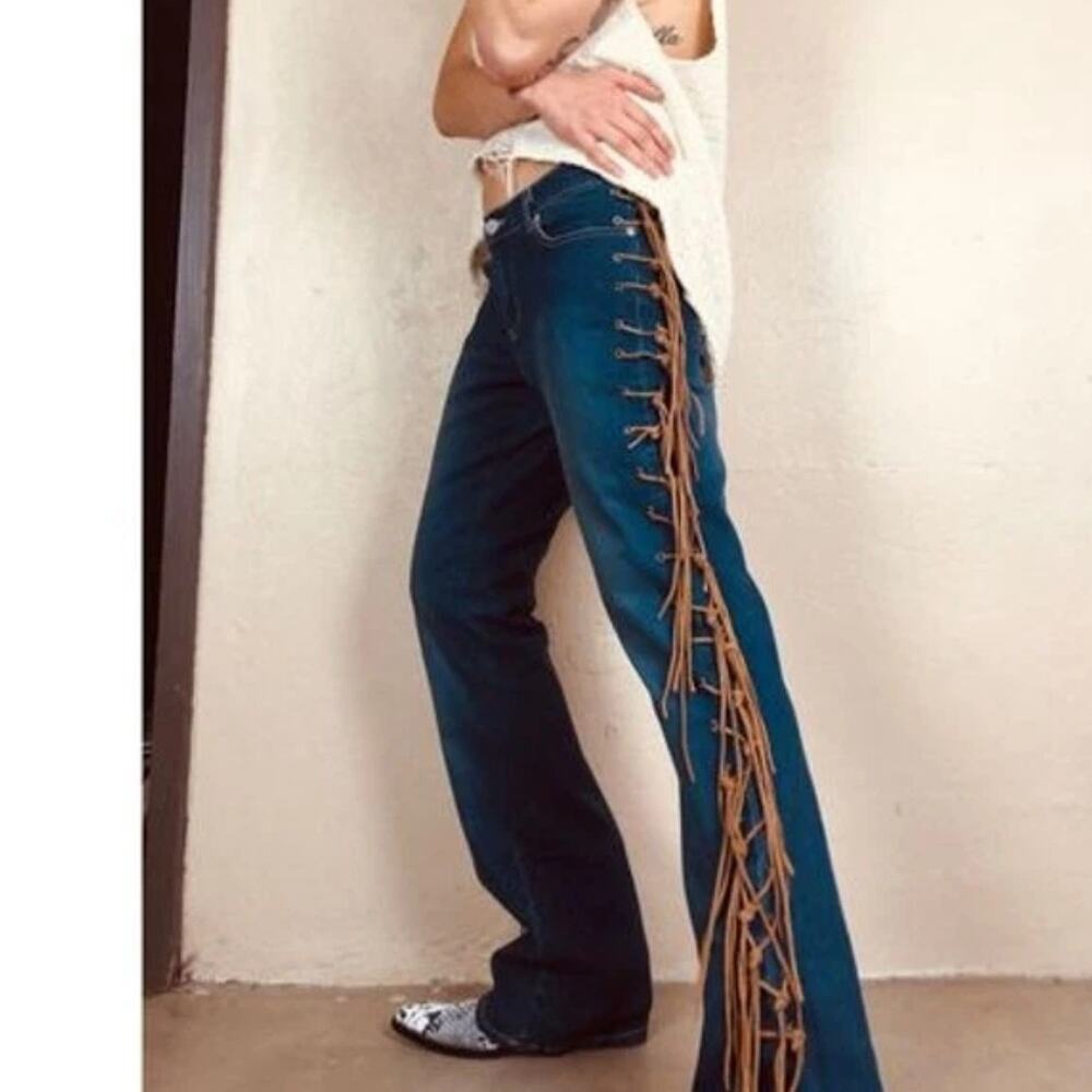 Vintage Z. Cavaricci Womens Fringe Stretch Low Rise Cotton Blend Flared Jeans 7 - Picture 1 of 11